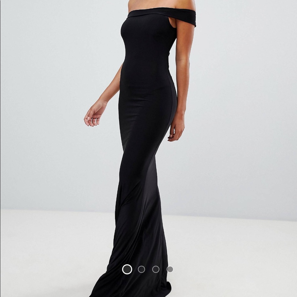 Black Club L ASOS Bardot Fishtail Gown size S US 6